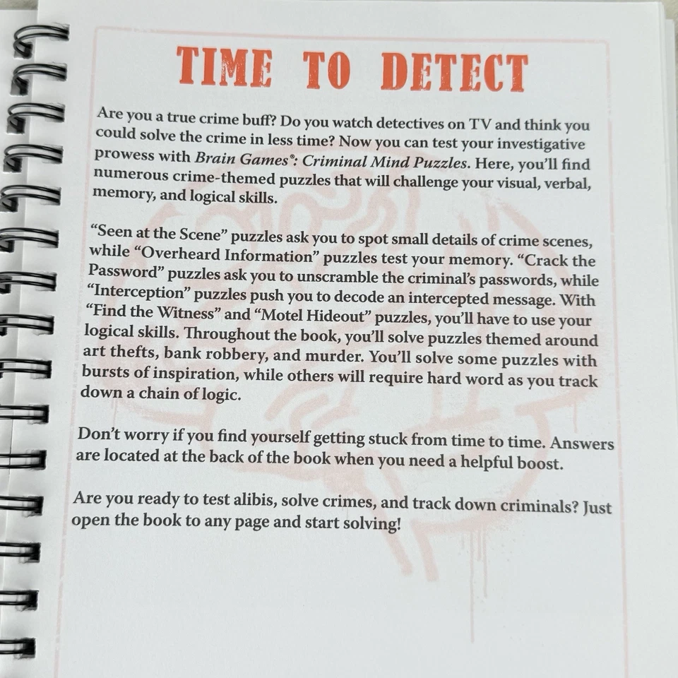 Brain Games Criminal Minds Puzzle Book 2018 NEW Spiral Bound Collect The Clues - Image 3 of 4