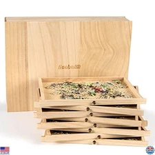 Becko Wooden Puzzle Sorting Trays with Sliding Drawer - 8 Portable Sorters for
