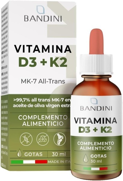 Bandini® Vitamina D3 K2 Gocce, in Olio Extra Vergine di Oliva EVO con Contagocce