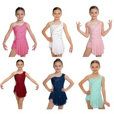 Girls Skirted Jazz Dress Rhythmic Ballroom Costume Dancewear Athletic Sparkly
