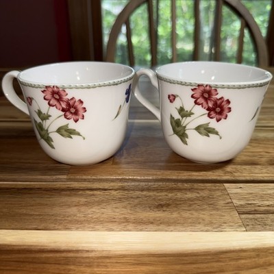 Homecraft Noritake Summer Estate Blue Pink Flowers White Coffee Cup Mug Set of 2