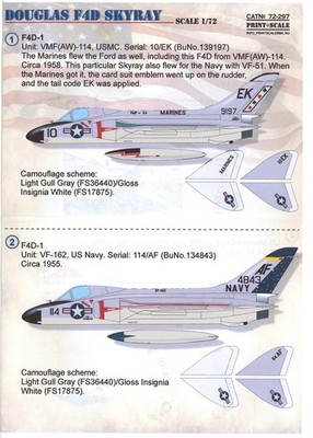 Print Scale Decals 1/72 DOUGLAS F4D SKYRAY U.S. Navy and Marine Corps Fighter
