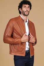 Giacca Vera Pelle Traforata Uomo Color Cuoio Giubbotto Made in Italy Ted