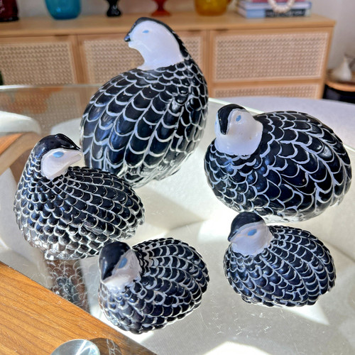 Set 5 Arnel’s Ceramic Black & White Birds Hand-Painted Vintage Pottery Figurines
