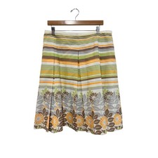 Talbots Vintage Floral Stripe A-Line Skirt 100 Cotton 14 Knee Length Preppy