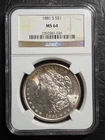 Beautiful 1881 S Morgan Silver Dollar NGC Graded MS 64