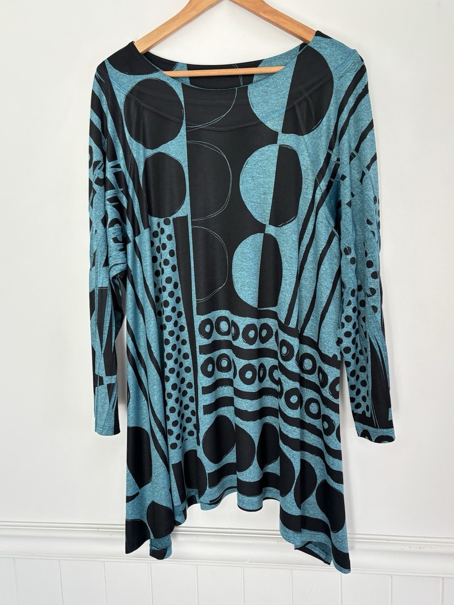 Jess & Jane Amelia Mixed Print Art To Wear Slinky Tunic Top Size 2XL *L58 View 2