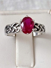 Lab Red Ruby Size 8 Ring 925 Sterling Silver Braid Style USA Made