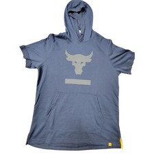 NWT 55 Under Armour Project Rock Hoodie Men-LG Navy Short Sleeve Terry Training