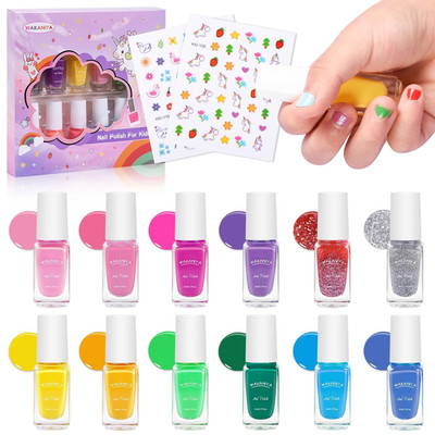 Kinder Nagellack Ungiftig Mädchen 12 Farben Kindernagellack PeelOff Mit Nagelsti