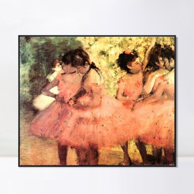 Framed Canvas Print Wall Art Les Danseuses Roses, Avant le Ballet by Edgar Degas