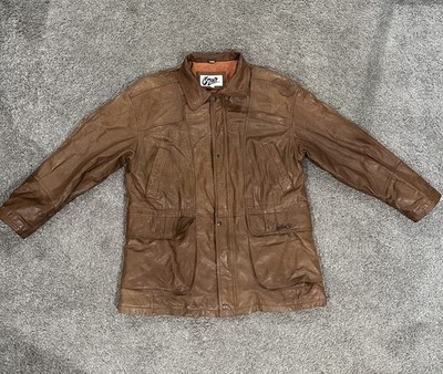 Vintage Czar Brown Genuine Leather Bomber Jacket - Large - Zip Off Hood