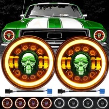 Pair 7"inch Round RGB LED Headlights Halo DRL For Ford Mustang 1964-1978 Bronco