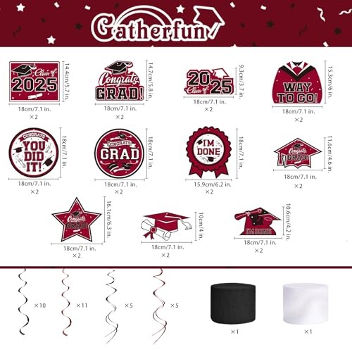 Themed 2025 Graduation Decorations Set - Congrats Grad Banner, Class of Maroon - Picture 4 of 7