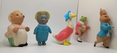 Eden 1976 Beatrix Potter Soft Plastic Figurines 5pc Peter Rabbit Puddle-Duck lot