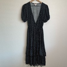 Knox Rose Womens Medium Polka Dot Wrap Dress Puff Sleeve Boho Classy Midi