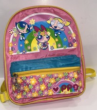 Y2K Powerpuff Girls Mini Backpack Pink Yellow Zipper Blossom Buttercup Bubbles