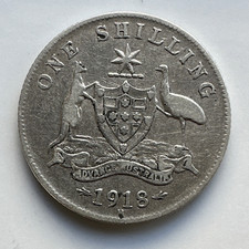 1918 M - Australian One Shilling Coin - Coat of Arms King George V - Circulated