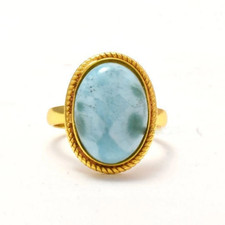 Blue Larimar Ring 18k Gold Plated Handmade Ring Larimar Jewelry Boho Gift Ring