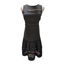 Ann Taylor Petite Size 00 Woman's Black Lace Cutout Dress LBD Sassy Lined Flowy