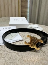 CELINE MEDIUM TRIOMPHE BELT IN NATURAL, BLACK BELT, SIZE 85