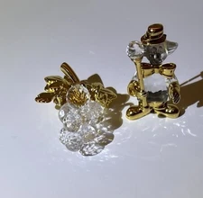 2 Swarovski Crystal Clown With  Scepter & Crystal Grape Cluster Brooch