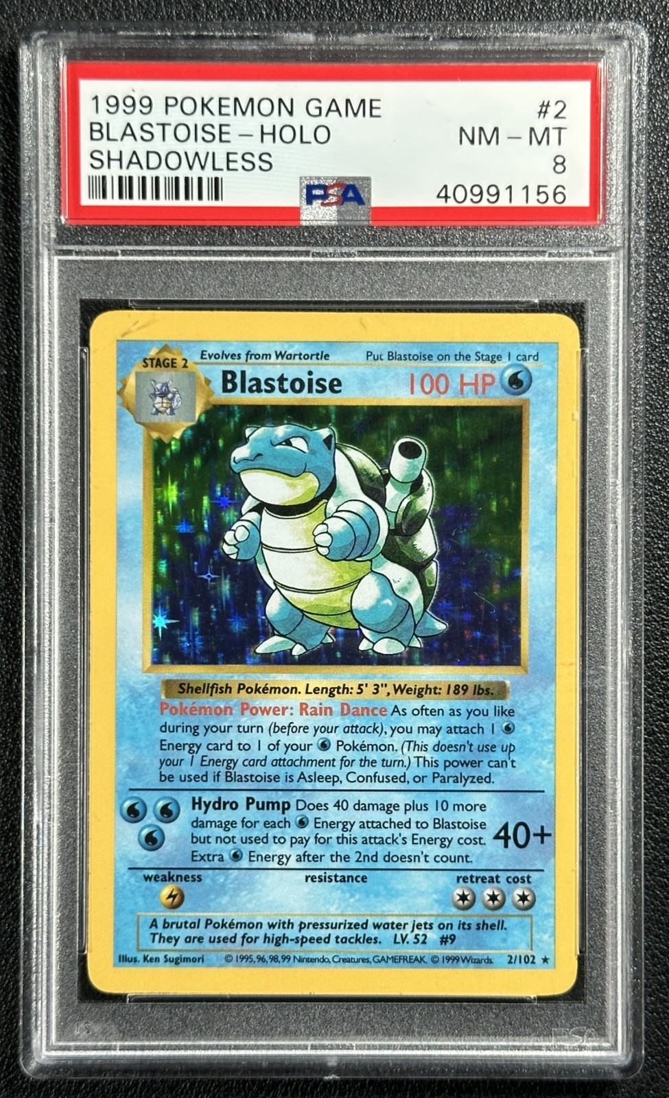 BLASTOISE PSA 8 1999 POKEMON SHADOWLESS #2/102 HOLO RARE 1156