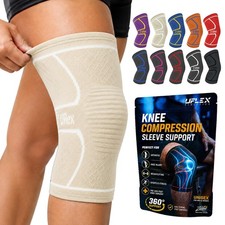 UFlex Athletics Knee Brace Sleeve Men  Women Single/M16.5"19"/Beige