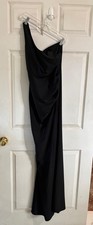 Fashion Nova Black One Shoulder Draped Bodycon Maxi Jersey Zip Dress Size M