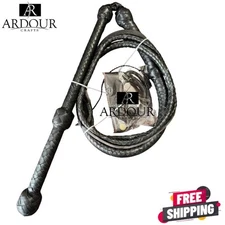 6 FT Indiana Jones Style Bullwhip | Handmade Genuine Leather Bull Whip Braided