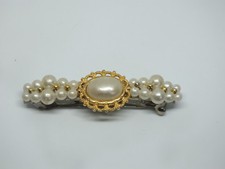 Beautiful Hair Jewelry Barrette Clip Gold Tone Filigree Faux Pearls 3 1/4 x 1"