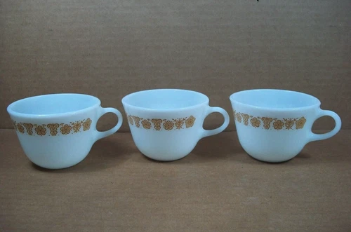 Set of 3 ~ Vintage PYREX - Butterfly Gold - Coffee/Tea Cups
