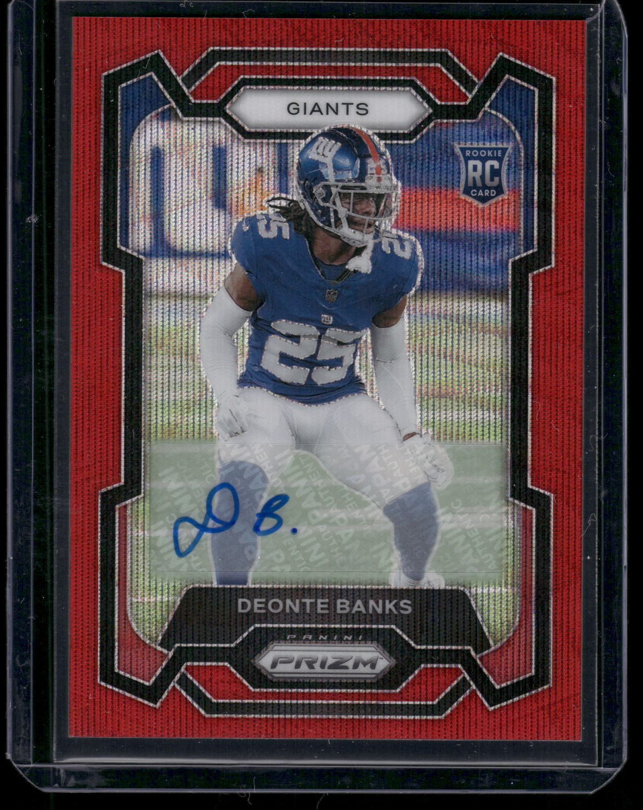 2023 Panini Prizm #376 Deonte Banks Rookie Autographs Prizm Red Wave #/149