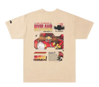 Hypland x Sonic The Hedgehog T Shirt XXL Cream Dr. Eggman Robotnik NEW *pinholes