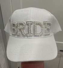 BRIDE Beaded/SPARKLE WOMENS ADJUSTABLE STRAP BASEBALL HAT/CAP, WHITE, WEDDING