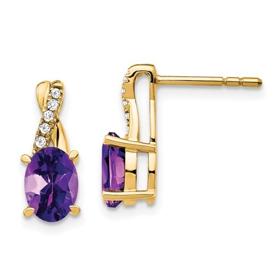 10k Yellow Gold Amethyst and Diamond Stud Earrings Gift for Mother