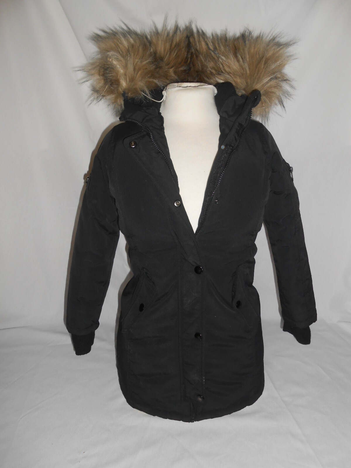 Dlesel Winter Hooded Long Coat Padded Fur Trim Thick Girls Age 7/8 yrs Krajowe tanie