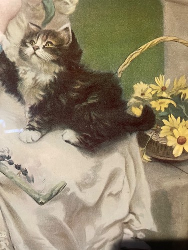 Arthur Elsley's "You Mustn't Pull" Framed Art Print Girl with her Kittens - Picture 4 of 6