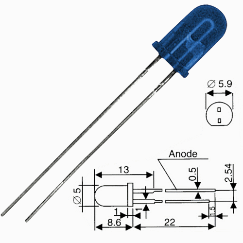 LED 5mm INFRAROSSO Trasmettitore 940nm trasparente azzurra 20mW 30°  - Foto 1 di 1