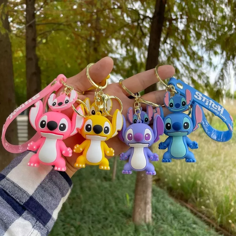 Disney Accessories Anime Lilo and Stitch Keychain Cartoon Figure Stitch Key  Ring Pvc Mobile Phone Bag Pendant Jewelry Kids Gift