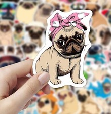 PUG Vinyl Stickers  BLACK FAWN Funny DOG Decals Waterproof Laptop Water Bottle