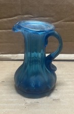 Crackle Glass Bud Vase Pitcher Blue Miniature Succulent Air Plants Planter