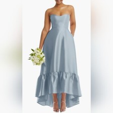 NWT ALFRED SUNG Strapless High-Low Ruffle Satin Gown Size 24