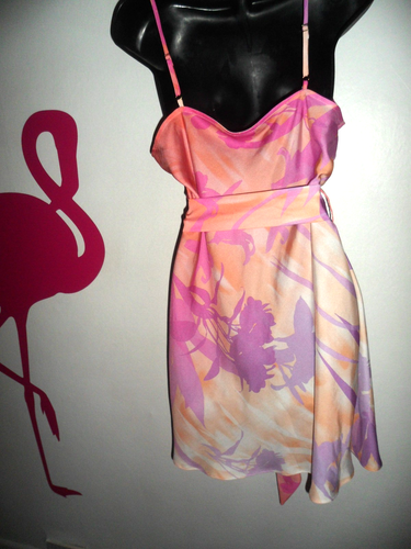 RIVER ISLAND Pink Lilac Peach Cowl Neck Satin Belted Slip Mini Dress SZ14 USED - Picture 2 of 5