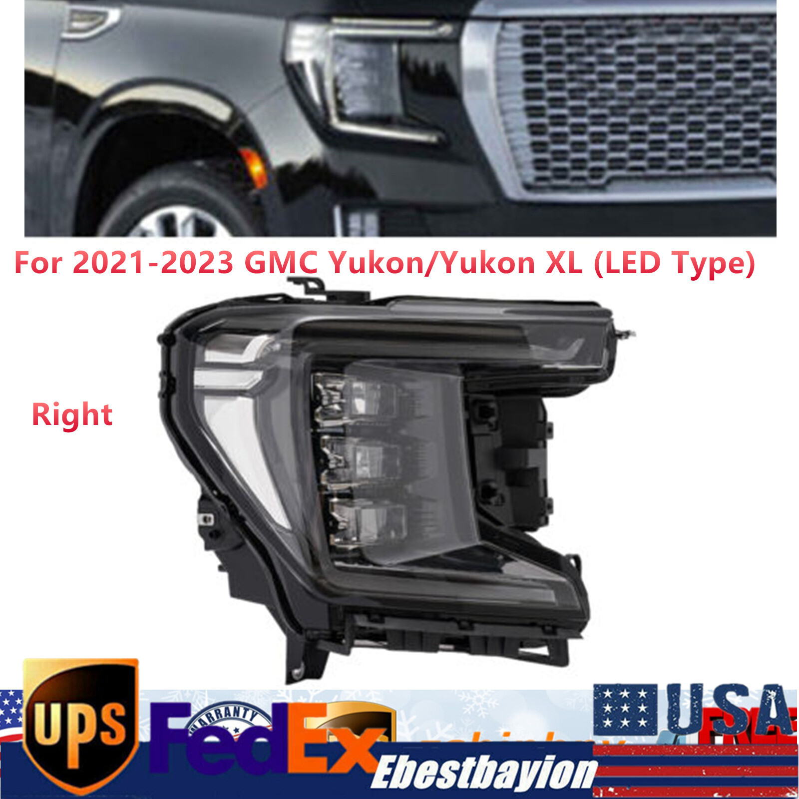 For 2021 2022 2023 GMC Yukon XL SLE SLT LED Headlight Lamp Passenger Right Side