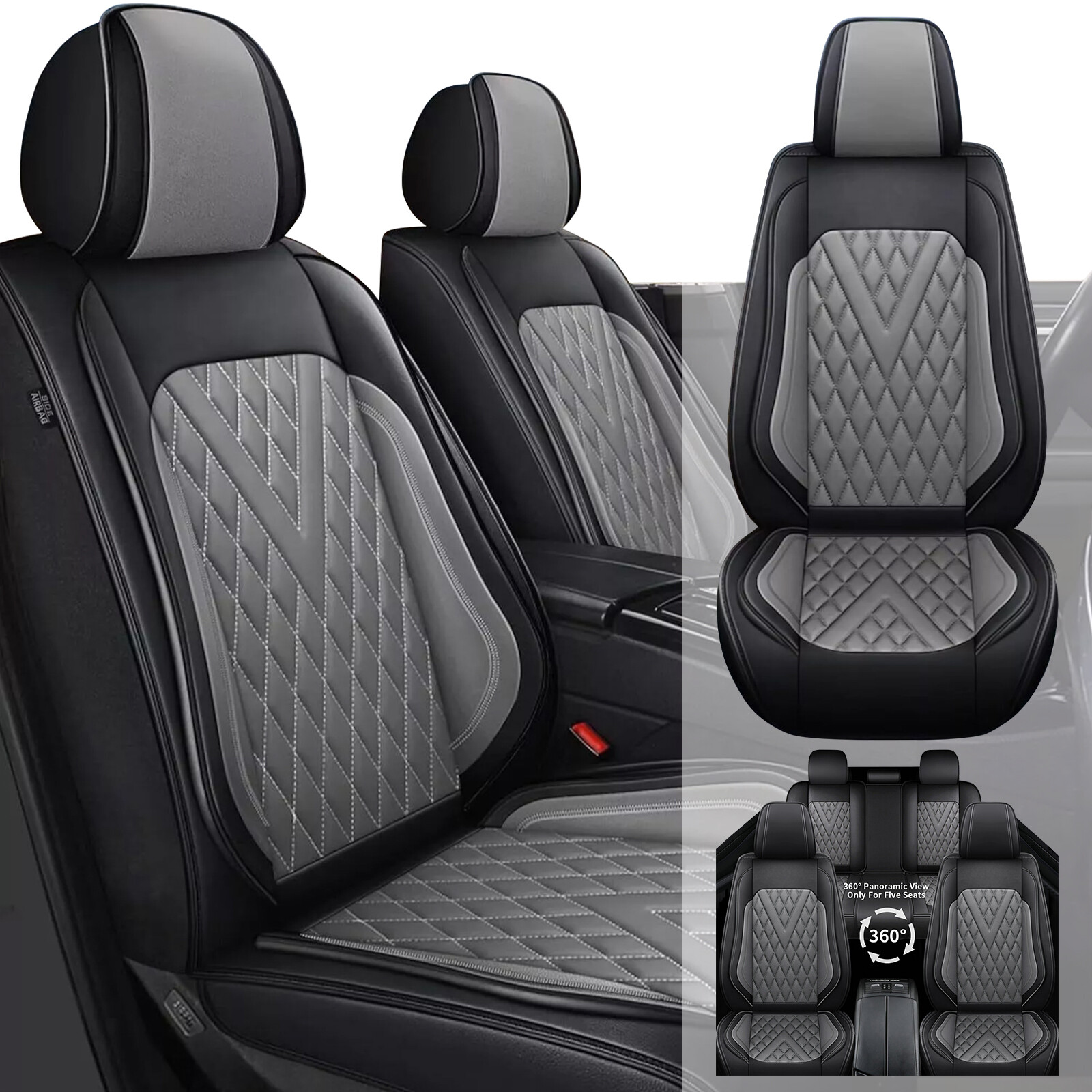 Car 5-Seat Cover PU Leather Grey Protector Full Set For Toyota 4Runner 2003-2024