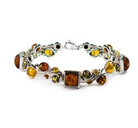 Multicolor Amber Sterling Silver Large Designer Bracelet Multicolor Amber Sterling Silver Large Designer Bracelet