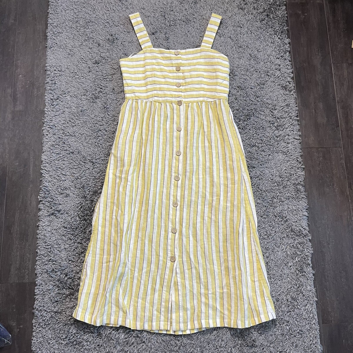 rachel zoe dresses linen Rachel Zoe Dress Womens 2 Yellow Blue Linen Striped Button Down Sleeveless
