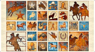 Cowboy Horse Fabric 24''X44'' Panel Unbridled Cattle Farm Dan Morris Cotton by QT