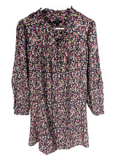 J. Crew Black Purple Floral Sunny Meadow Long Sleeve Button Up Mini Dress Small